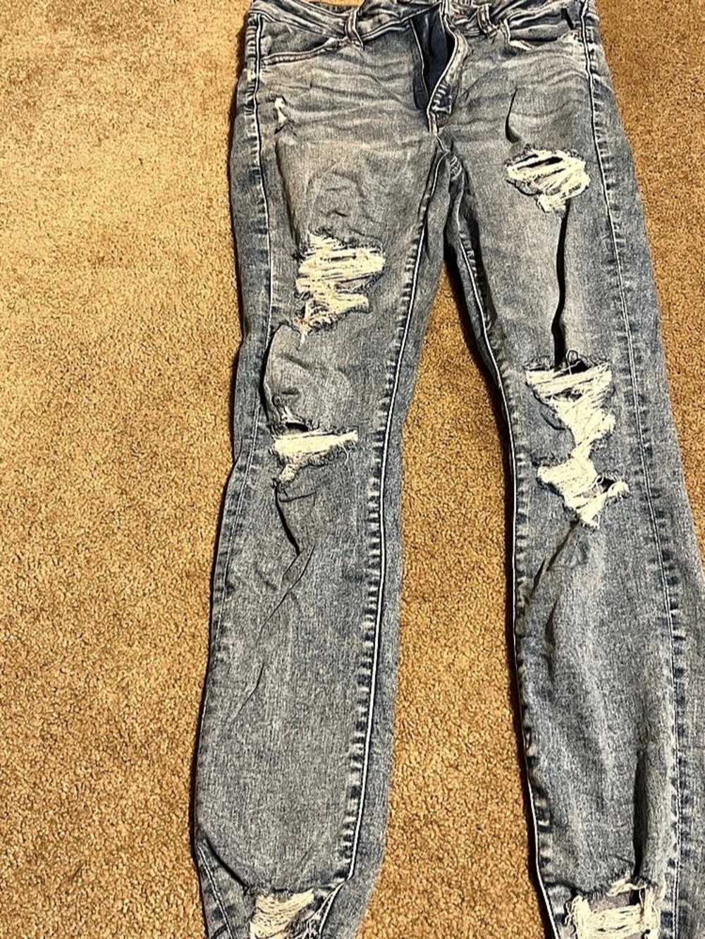American Eagle Next Level Stretch Distressed Skinny Jeans in Blue Waist 10